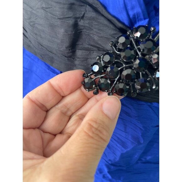 Amarotico Vintage Womens Gown Size 8 Blue Back Zip Fitted Bodice Pure Silk - Picture 7 of 9